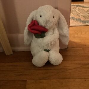 Jellycat white Bunny with Red Rose
